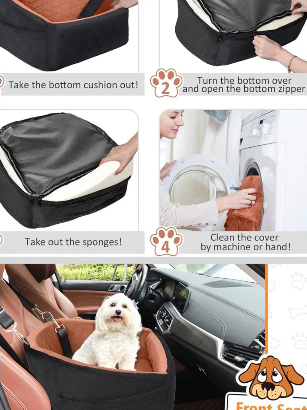 Car Pet Booster Seat for Small Dogs - Black and Brown